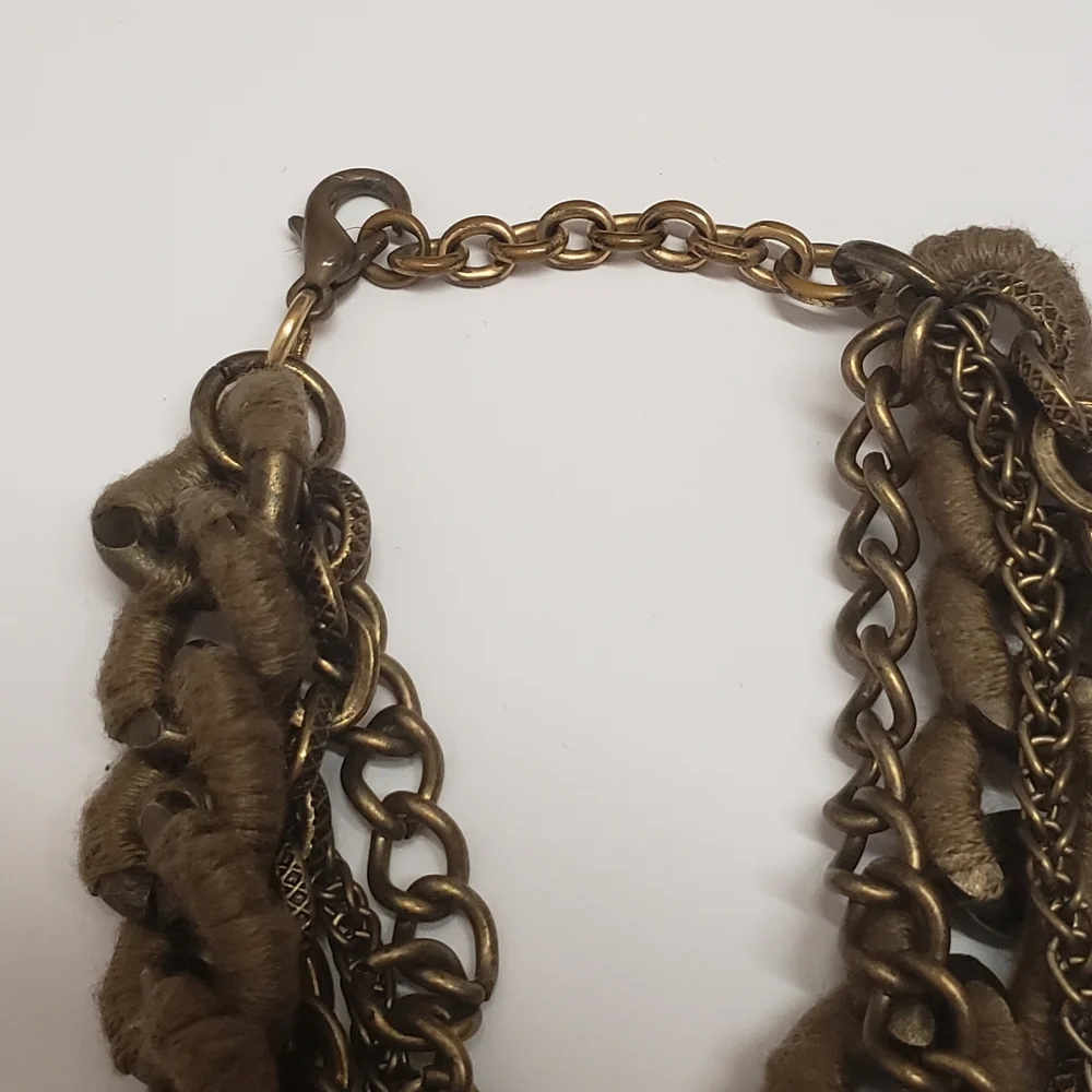 Unique Bronze Chunky Thread Wrapped Multi Chain Bracelet